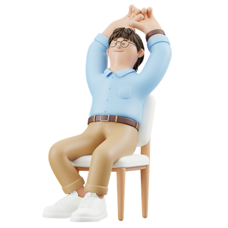 Hombre de negocios estirándose mientras está sentado  3D Illustration