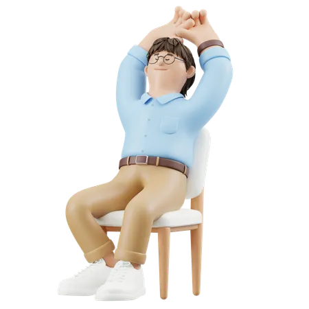 Hombre de negocios estirándose mientras está sentado  3D Illustration