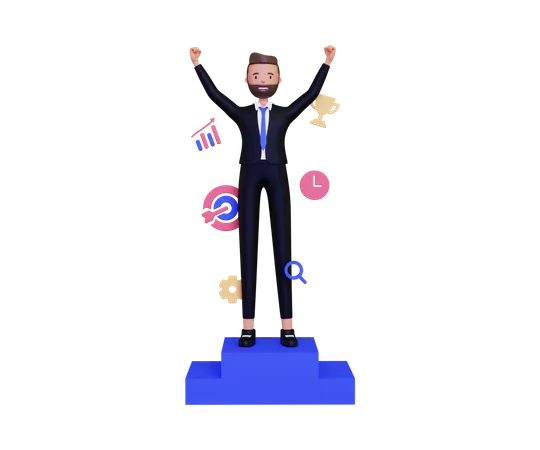 Exitoso hombre de negocios celebrando gol personal  3D Illustration