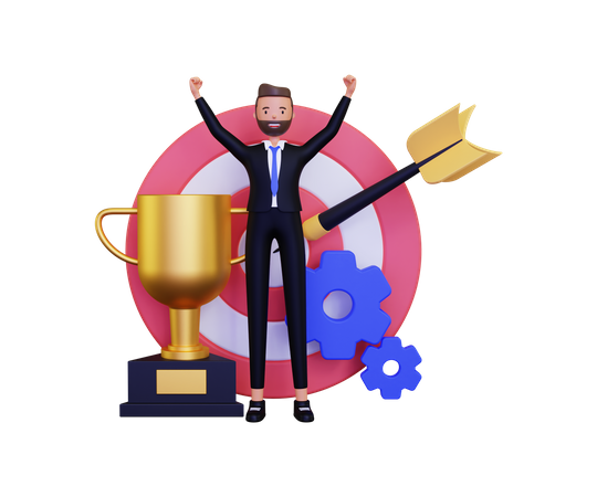 Empresario exitoso con trofeo de oro  3D Icon