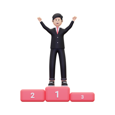 Exitoso hombre de negocios en el podio de logros  3D Illustration
