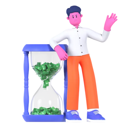 Empresario explicando que el tiempo es dinero  3D Illustration