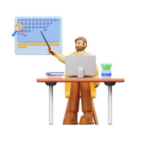 Empresário fazendo análise de dados  3D Icon