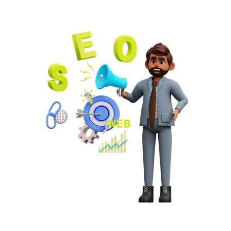 Empresário fazendo marketing de SEO  3D Illustration