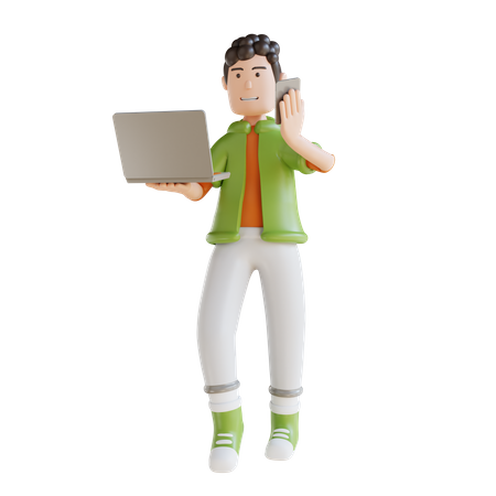 Homem de negócios segurando laptop para marketing  3D Illustration