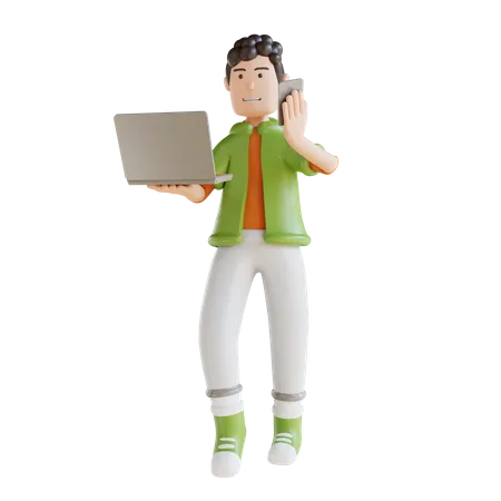 Homem De Negocios De Ilustracao 3 D Segurando Laptop Para Marketing 3D Illustration