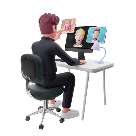 Empresário fazendo reunião de negócios on-line  3D Illustration
