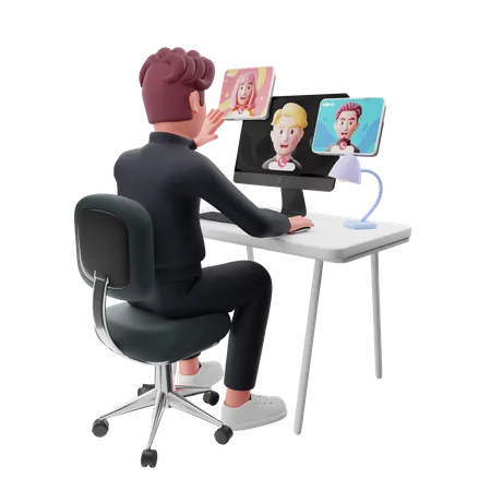 Empresário fazendo reunião de negócios on-line  3D Illustration