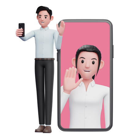 Empresário fazendo uma videochamada com colegas  3D Icon