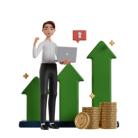 Empresário feliz com crescente crescimento do investimento  3D Icon
