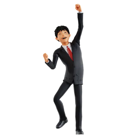 Hombre de negocios feliz por el éxito empresarial  3D Illustration