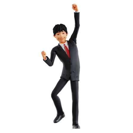 Hombre de negocios feliz por el éxito empresarial  3D Illustration