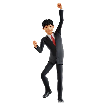 Hombre de negocios feliz por el éxito empresarial  3D Illustration