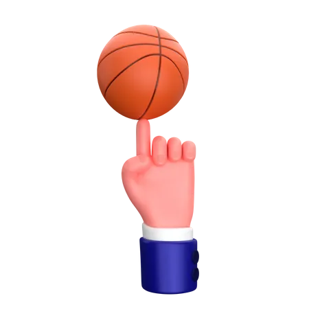 Empresário girando uma bola de basquete em seu sinal de gesto com a mão do dedo  3D Icon