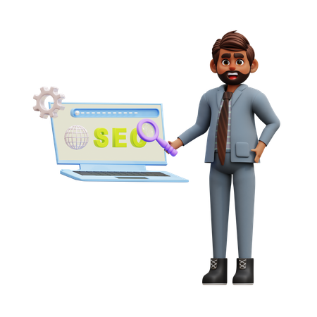 Empresario haciendo investigación Seo  3D Illustration