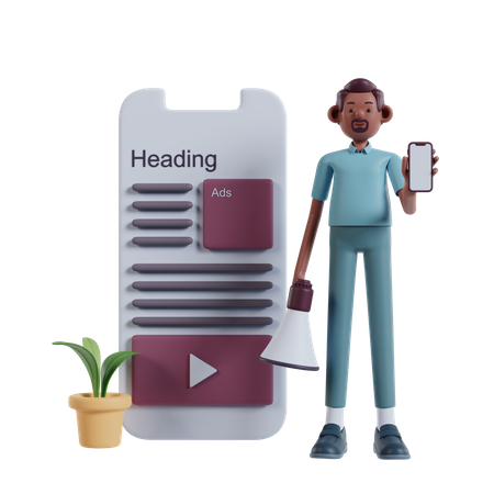 Empresario haciendo marketing móvil  3D Icon