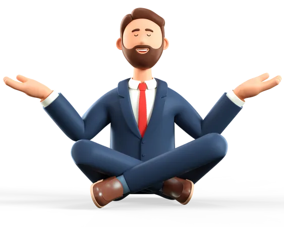Ilustracion 3 D De Un Hombre Meditando Sentado En El Suelo Caricatura Relajante Hombre De Negocios Con Los Ojos Cerrados En Posicion De Loto De Yoga Mantenga El Concepto De Negocio Tranquilo 3D Illustration