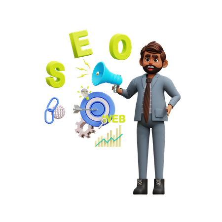 Empresario haciendo marketing Seo  3D Illustration