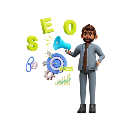 Empresario haciendo marketing Seo  3D Illustration