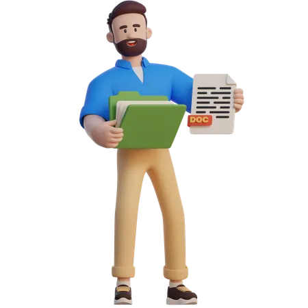 Empresario sosteniendo archivos de archivo  3D Illustration