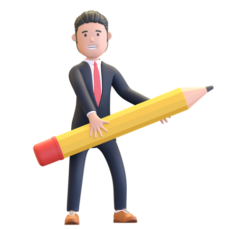 Empresario sosteniendo un lápiz  3D Illustration