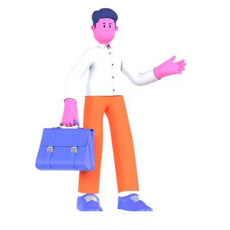 Empresario sosteniendo maletín  3D Illustration