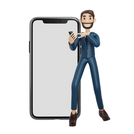 Empresário segurando celular  3D Illustration