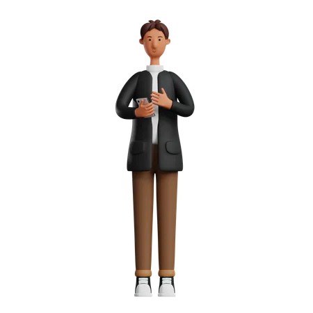 Empresario sosteniendo móvil  3D Illustration