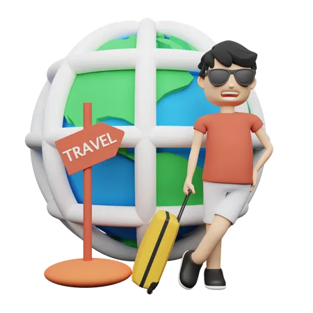 Empresário vai em viagem internacional  3D Illustration