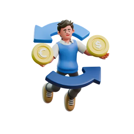 Hombre de negocios intercambiando moneda  3D Icon