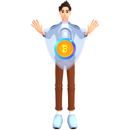 Empresário investindo segurança bitcoin  3D Illustration