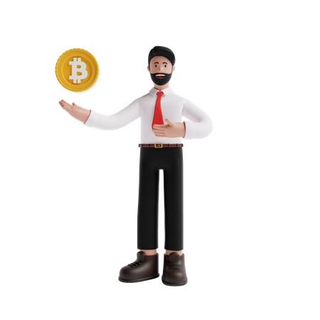 Empresário investindo em Bitcoin  3D Icon