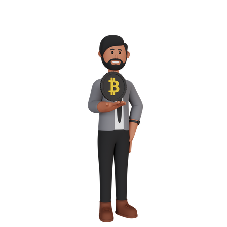 Empresário investindo em Bitcoin  3D Illustration