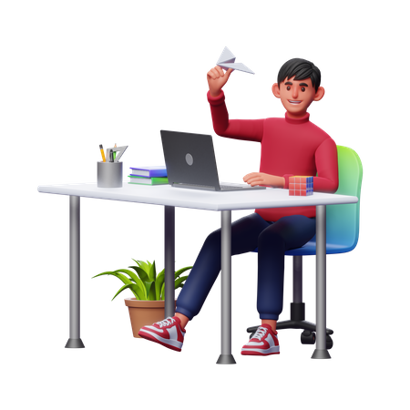 Empresario lanzando startup  3D Illustration