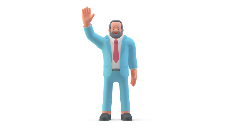 Empresário levantando a mão para cumprimentar  3D Illustration