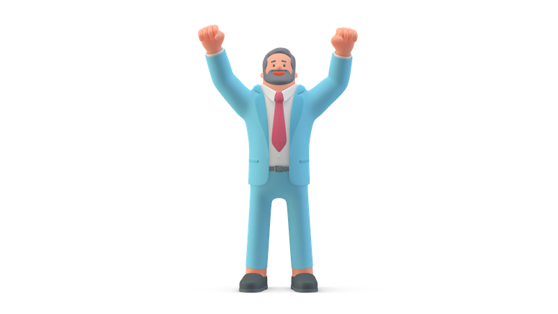 Pessoa de negócios, levantando as duas mãos  3D Illustration