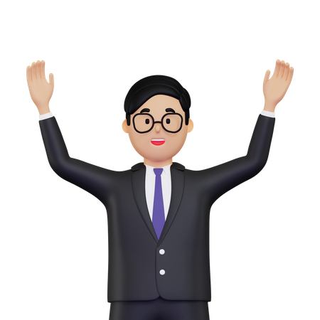 Empresário levantando as duas mãos  3D Illustration