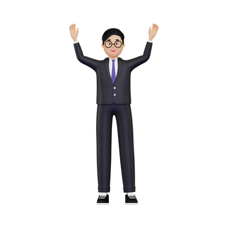Empresário levantando as duas mãos  3D Illustration