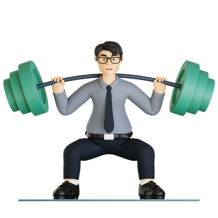 Empresario levantando pesas y haciendo ejercicio  3D Illustration