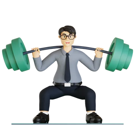 Empresario levantando pesas y haciendo ejercicio  3D Illustration