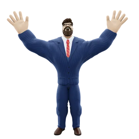 Empresario levantando las manos  3D Illustration