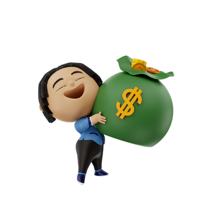 Empresario levantando una bolsa de dinero  3D Illustration