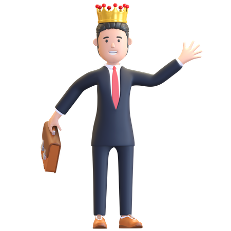 Hombre de negocios, llevando, corona  3D Illustration