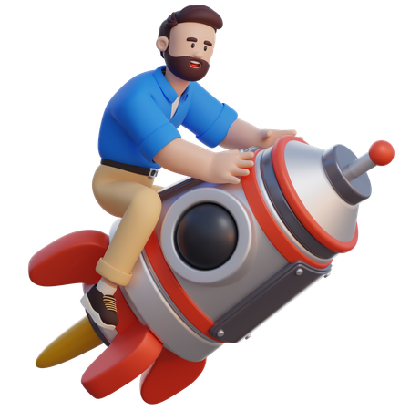 Empresario montando un cohete  3D Illustration