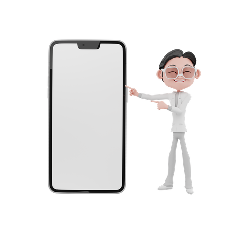 Empresário mostrando a tela do celular em branco  3D Illustration