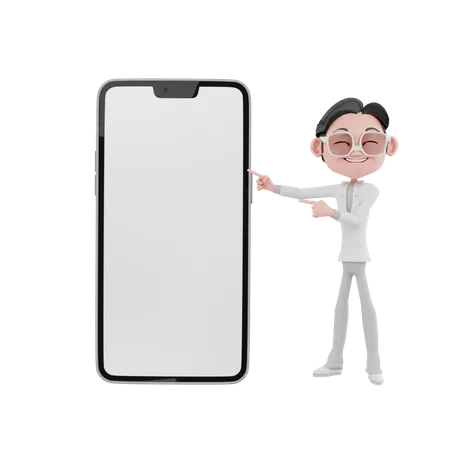 Empresário mostrando a tela do celular em branco  3D Illustration