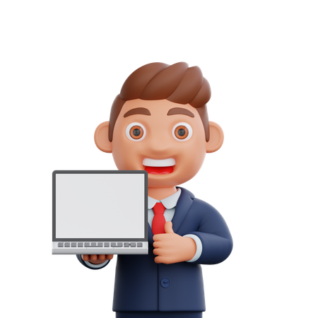 Empresário mostrando a tela do laptop  3D Illustration