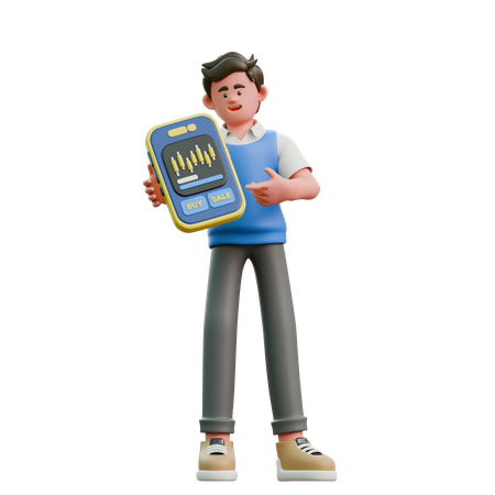 Empresario mostrando una aplicación de inversión  3D Icon