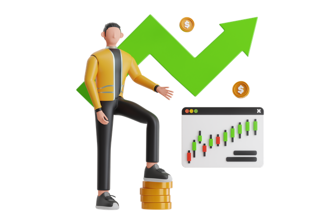 Empresario mostrando crecimiento de la inversión en ganancias  3D Illustration