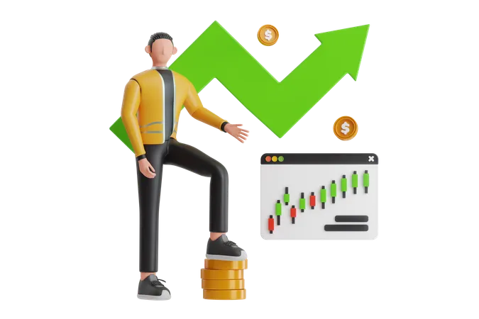 Empresario mostrando crecimiento de la inversión en ganancias  3D Illustration